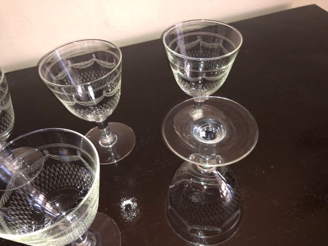 5 Calici Cristallo Antichi Cesellati