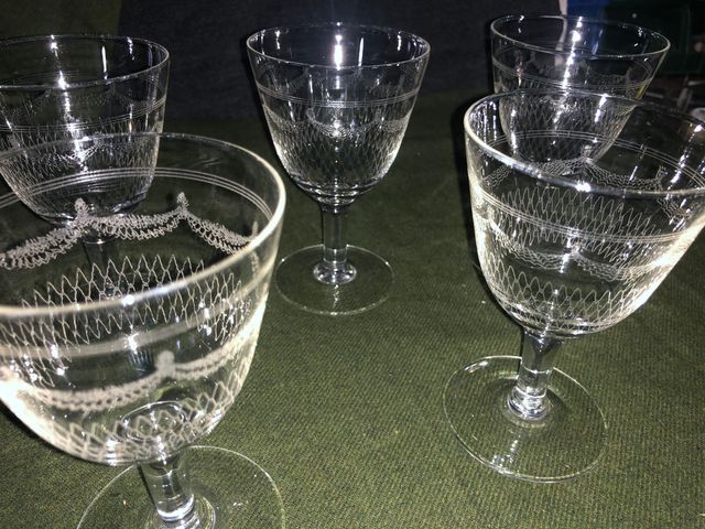 5 Calici Cristallo Antichi Cesellati