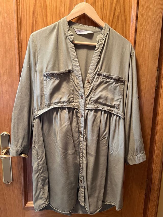 Vestido mini camisero verde claro,brillos