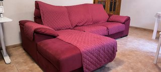 Sofá cama chaise longe terciopelo Rojo 3 plazas