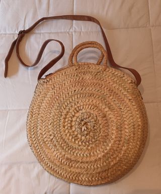 BOLSO MIMBRE RAFIA NATURAL CON FLAMENCO EN PIEL