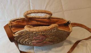 BOLSO MIMBRE RAFIA NATURAL CON FLAMENCO EN PIEL