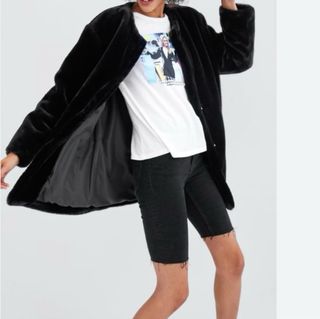 abrigo pelo negro - zara