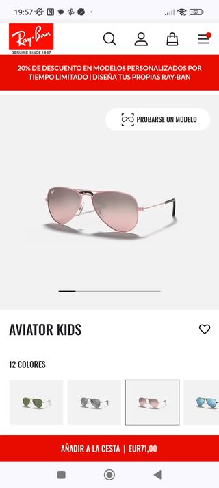 Gafas de sol Ray-ban Aviator Kids rosa