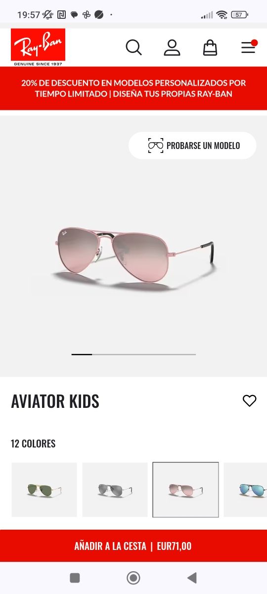 Gafas de sol Ray-ban Aviator Kids rosa