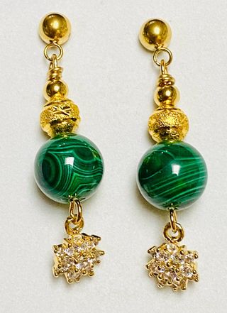 Pendientes de malaquita y oro Goldfilled de 18 kt