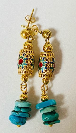 Pendientes de turquesas en oro Goldfilled de 18 Kt