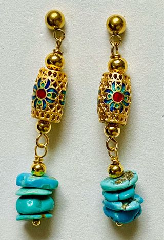 Pendientes de turquesas en oro Goldfilled de 18 Kt