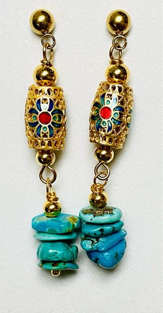 Pendientes de turquesas en oro Goldfilled de 18 Kt