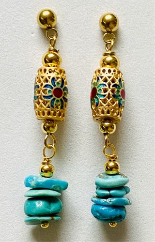 Pendientes de turquesas en oro Goldfilled de 18 Kt