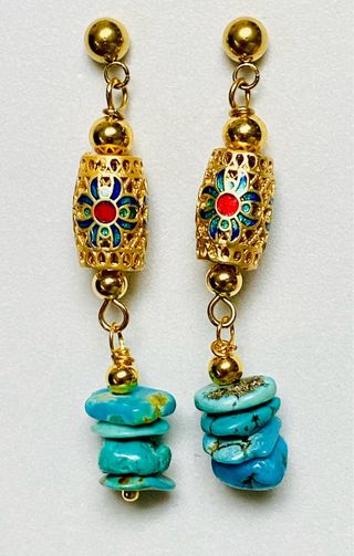 Pendientes de turquesas en oro Goldfilled de 18 Kt