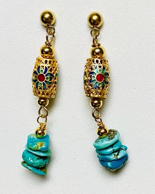 Pendientes de turquesas en oro Goldfilled de 18 Kt