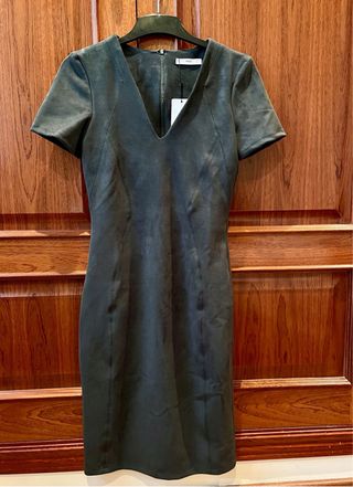 VESTIDO VERDE ANTELINA MANGA CORTA  NUEVO MANGO S