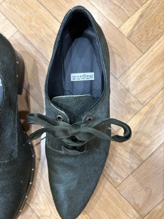 zapato piel verde oscuro , 39,pelo potro revestido