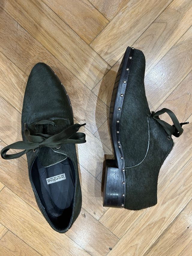 zapato piel verde oscuro , 39,pelo potro revestido