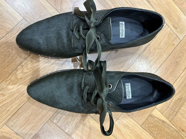zapato piel verde oscuro , 39,pelo potro revestido