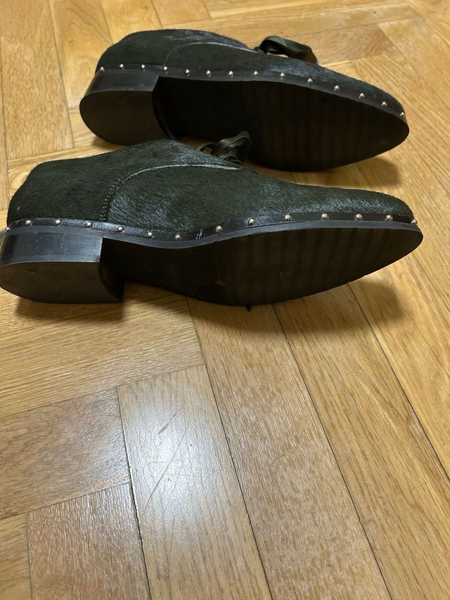 zapato piel verde oscuro , 39,pelo potro revestido