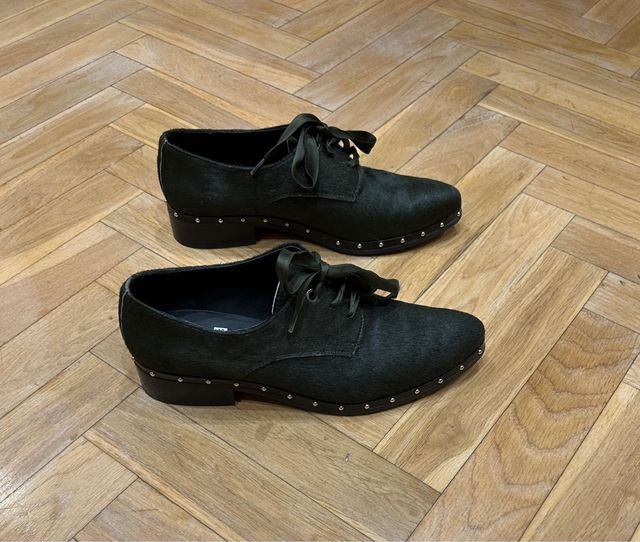 zapato piel verde oscuro , 39,pelo potro revestido