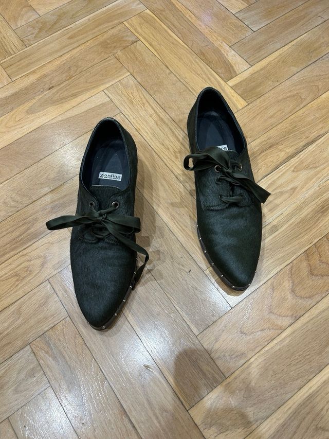 zapato piel verde oscuro , 39,pelo potro revestido