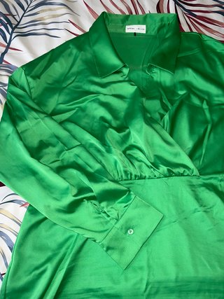 Vestido verde satinado talla XL