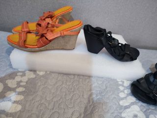  Sandalias Piel 37 Negras y🎁Las Naranja( 2 pares)