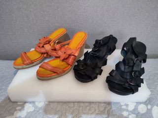  Sandalias Piel 37 Negras y🎁Las Naranja( 2 pares)