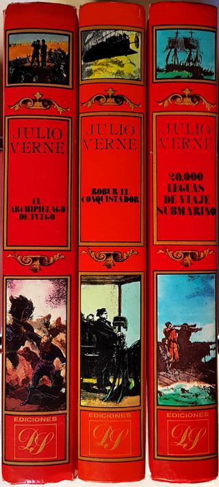 Lote 3 libros antiguos Julio Verne y marcapáginas