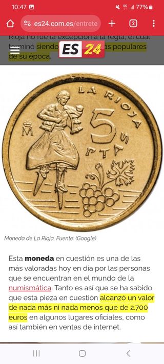 5 pesetas 1996 la rioja