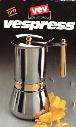 caffettiera tre tazze Vignano group acciaio e oro