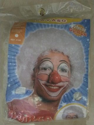 DISFRAZ PELUCA PAYASO BLANCA  ADULTO. NUEVA 