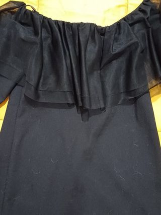 Vestido escote volantes organza/tul homb. al aire