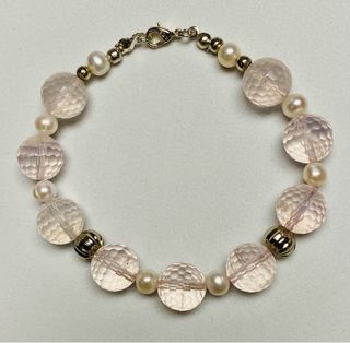 Pulsera de cuarzo rosa y perlas en plata ley 925