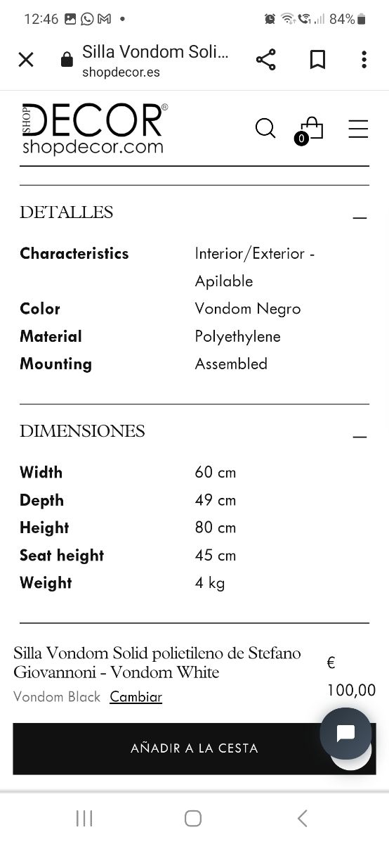 Sillas vondom solid PVC