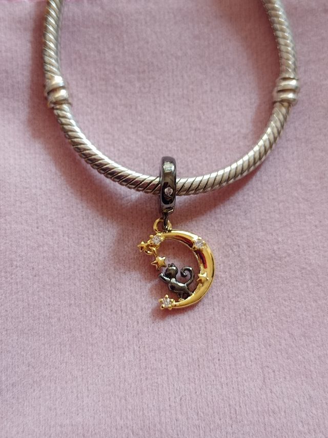 Charm Luna y Gato de plata