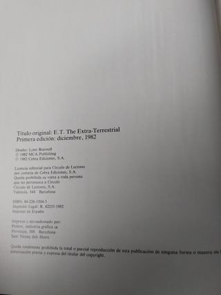 LIBRO E.T. El Extraterrestre.