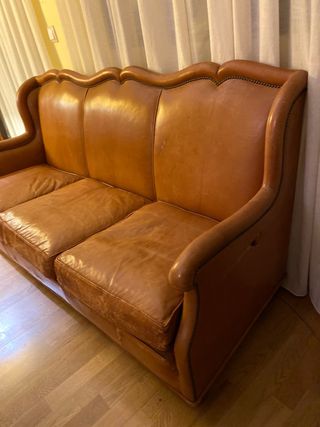 Sofá 3 pl vintage estrecho señorial piel cordero