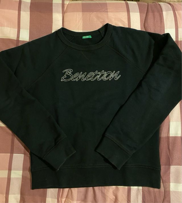 Maglia a girocollo nera Benetton in cotone