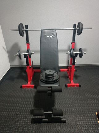 Banco para prees,barra grande,discos y mancuernas