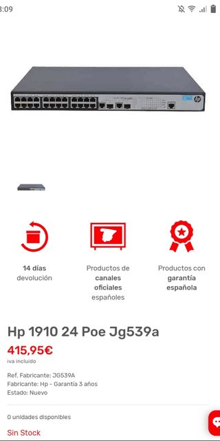 Switch HP con 24 puertos,Conmutador HP 1910