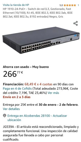 Switch HP con 24 puertos,Conmutador HP 1910