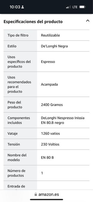 DeLonghi Nespresso Inissia EN 80.B negro