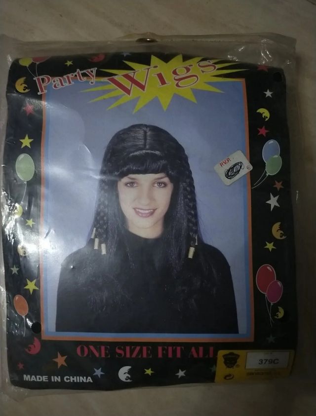 DISFRAZ PELUCA RUBIA CON FLEQUILLO Y TRENZAS .NUEV