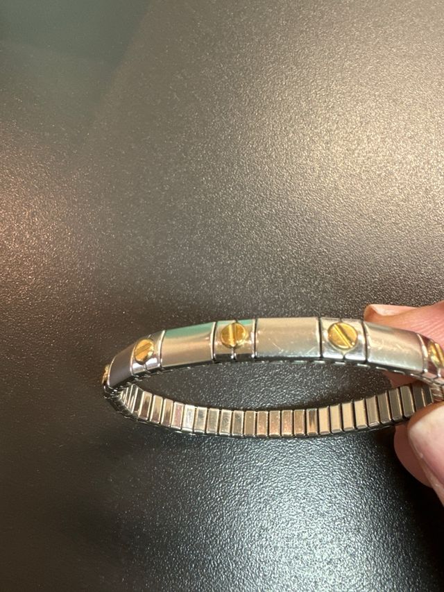 Pulsera  acero inoxidable  y piezas baño en oro