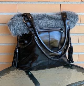 Bolso Negro de piel y pelo (sintético)