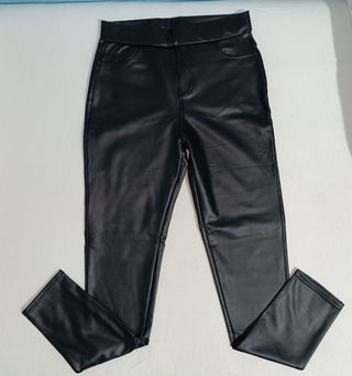 Leggings mujer negro cuero sintético 