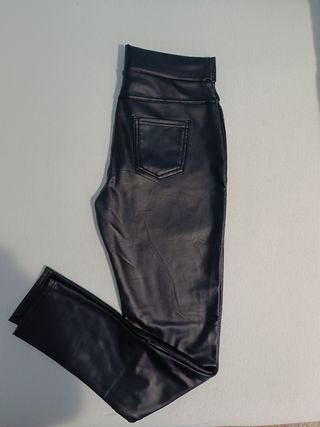Leggings mujer negro cuero sintético 