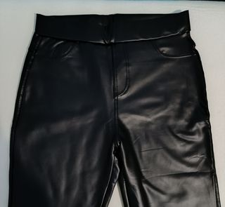Leggings mujer negro cuero sintético 