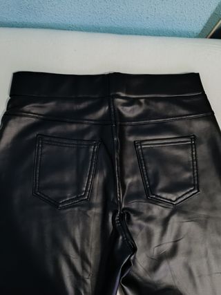 Leggings mujer negro cuero sintético 