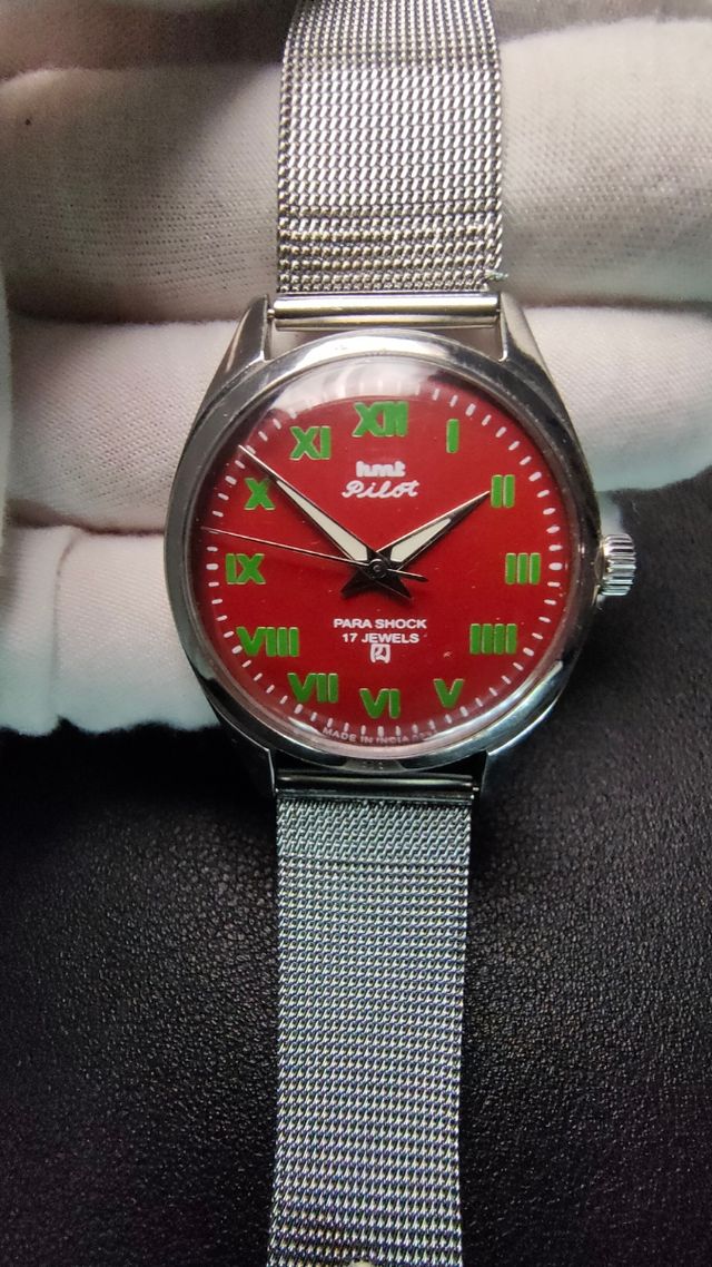 Reloj HMT Pilot para hombre Vintage a cuerda Rojo