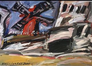 dipinto olio su carta mouline rouge Parigi